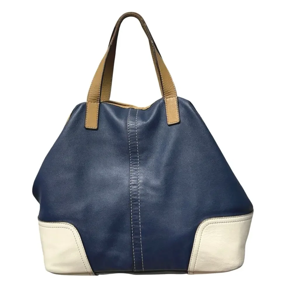 Coach Hadley F27728 Leather Hobo Bag Navy White Tan Colorblock Shoulder Purse
